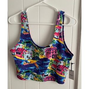 Colorful and vibrant blue cityscape Cropped Tank